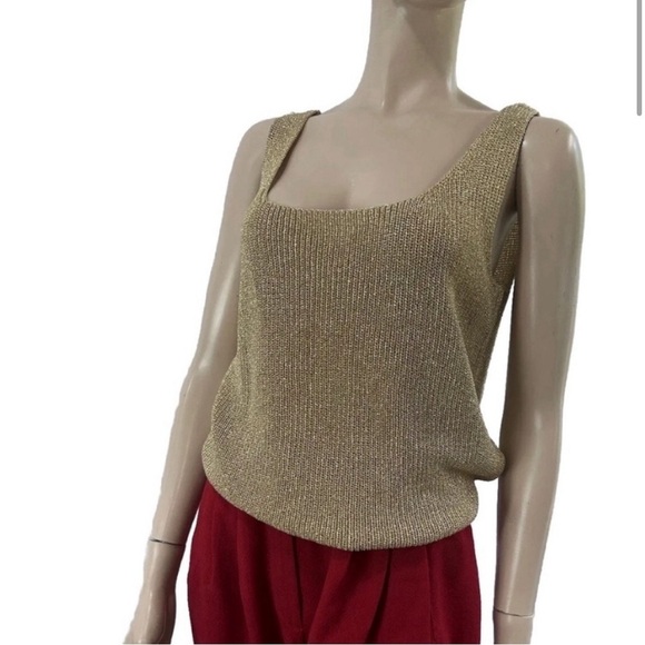 Vintage Gardy knitting sleeves blouse gold square neck size:M - Picture 1 of 12